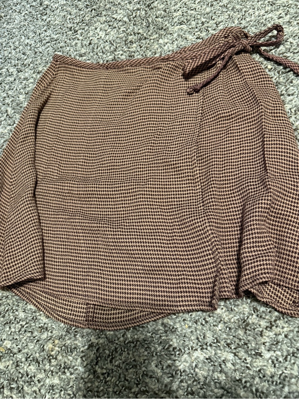 Textured Brown Wrap Mini Skirt with Side Tie